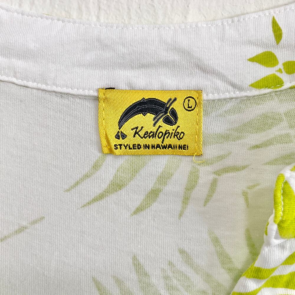 Kealopiko Womens Shirt Dress L White Green Fern Print Hawaiian Organic Cotton - Picture 3 of 13